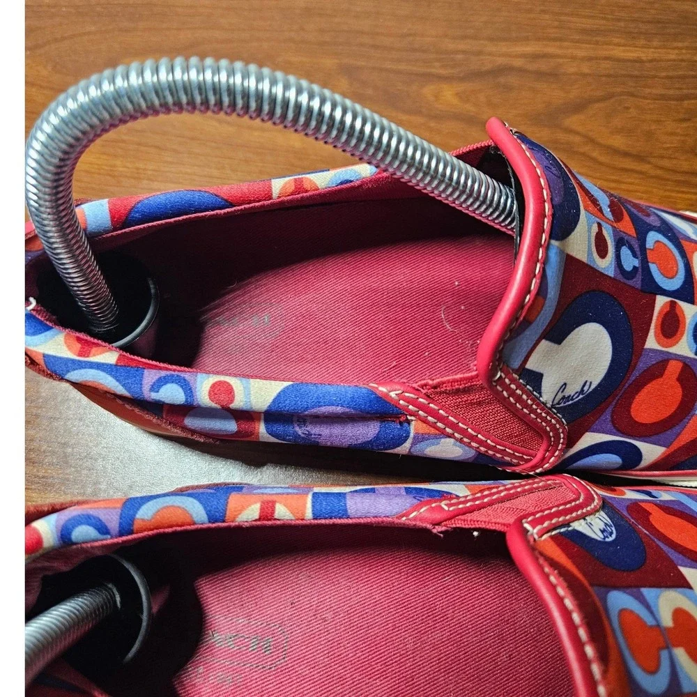 Coach Beale Slip On Sneakers Womens 7.5B Red Multi Color Signature C A1217